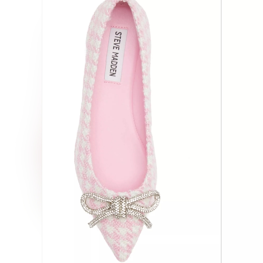 Steve Madden Pink and White Elina Pointed Ballet Flat with Crystal Bow - Picture 4 of 7